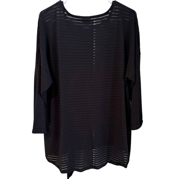 Chico’s Black Long Sleeve Top Size 2 (L) Sheer Sleeves Front Tie Pullover - Picture 2 of 5